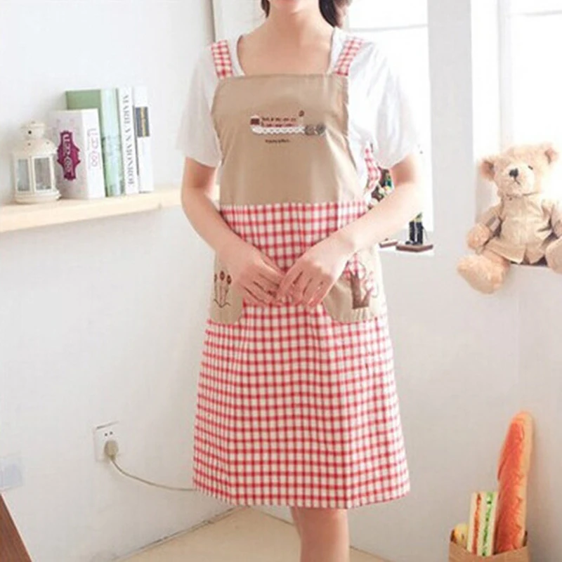 

Cotton Linen Aprons Embroidery Bib Adjustable Sleeveless Cooking Work Aprons Kitchen Apron Short Chef Apron