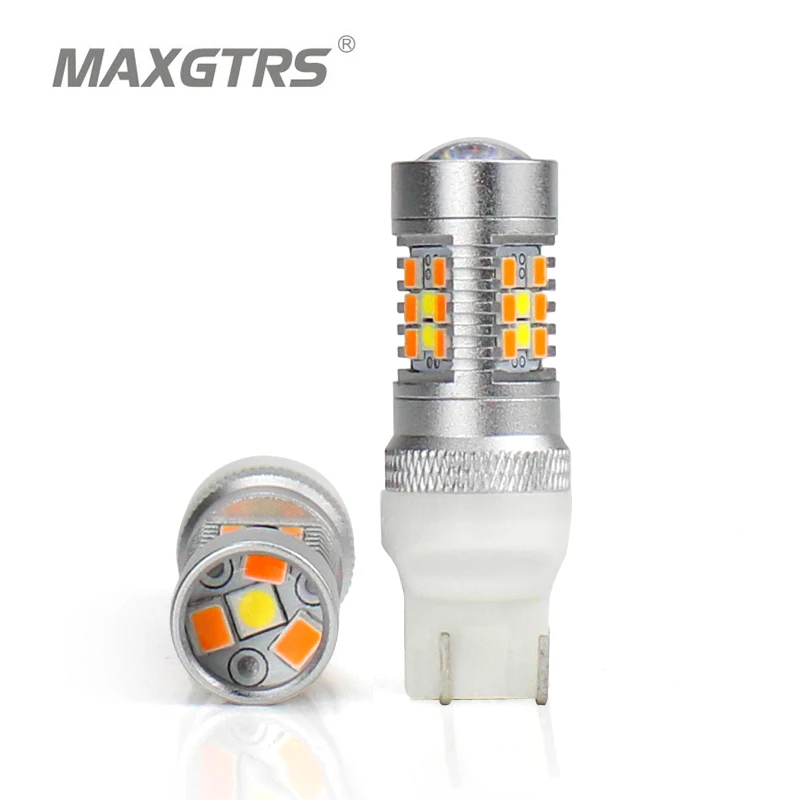 2x T20 7443 W21/5 Вт 1157 3157 BAY15D 28SMD 2835 3030 светодиодный Белый Янтарь двойной Цвет горки DRL