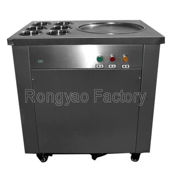 

8-10L/H Roller Ice Cream Maker 1 Pan Fryer Rolling Fried Yogurt Fried Frying Machine Single Pan with 6 Refrigerated Flat Bowl