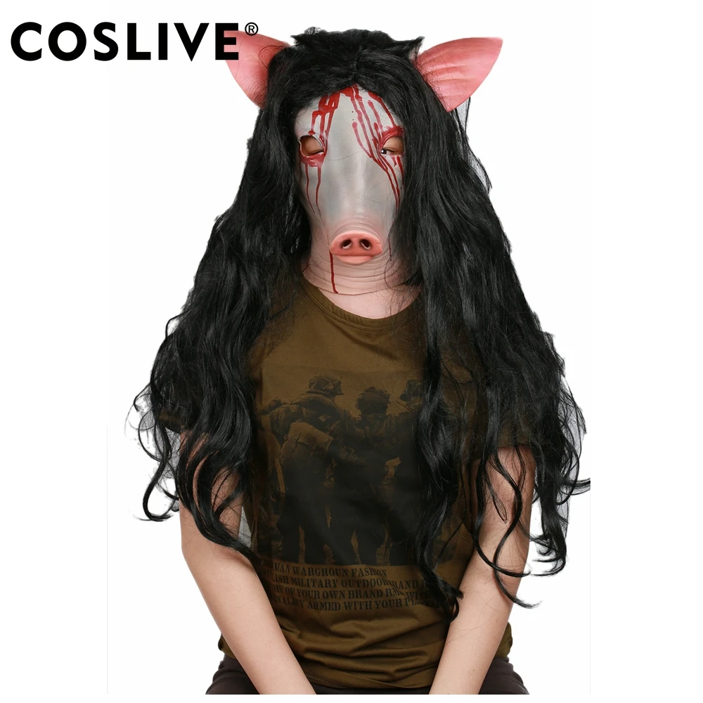 Coslive Jigsaw Horrible Cosplay Killer Pig Head Shaped Helmet with Wig Halloween Mask for Party Cos Prop | Тематическая одежда и