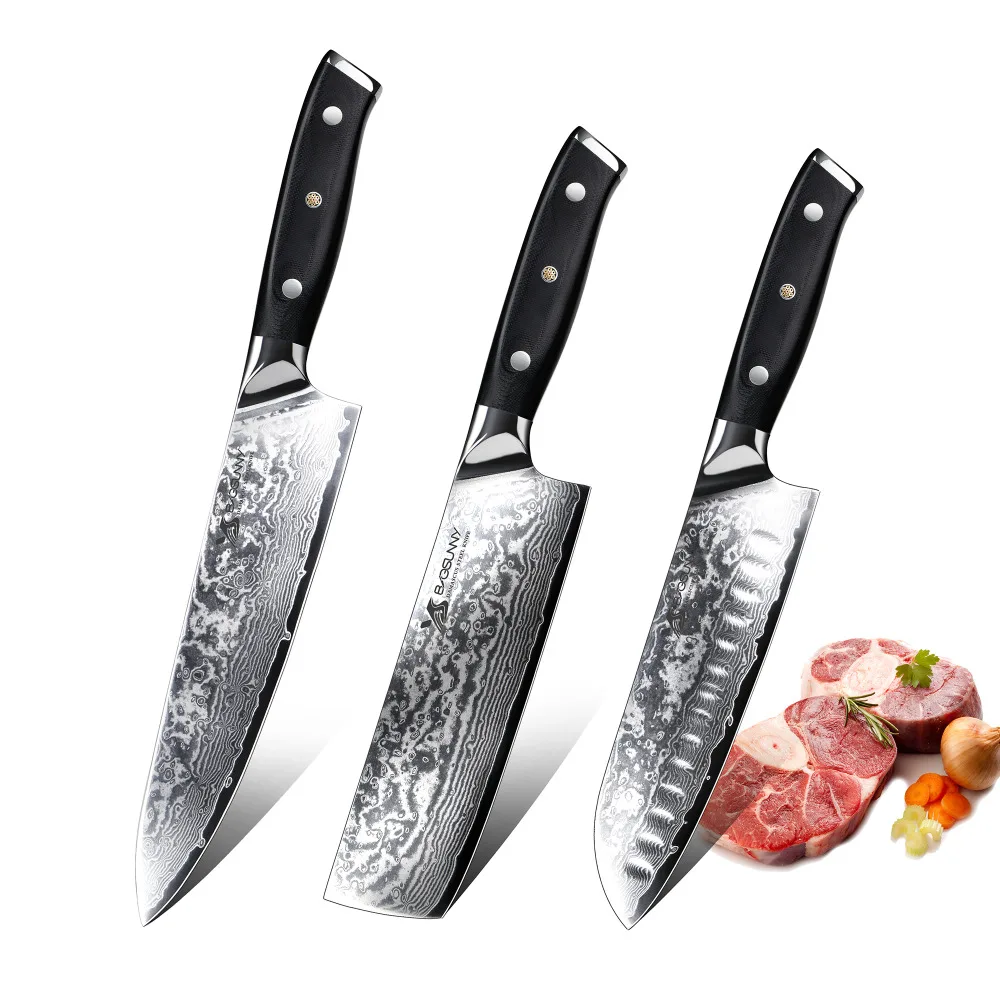 BIGSUNNY 3PCS Kitchen Chef Knife Sets Damascus Steel Stainless Steel Chef Nakiri Santoku Slicing Knife Set Cook Tools G10 Handle
BIGSUNNY 3PCS Kitchen Chef Knife Sets Damascus Steel Stainless Steel Chef Nakiri Santoku Slicing Knife Set Cook Tools G10 Handle