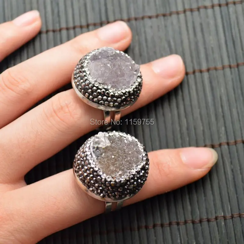 4Pcs Crystal Rhinestone Beads Paved Round Drusy Stones Rings Rhodium Plated Adjustable Size Woman Ring For Gift
4Pcs Crystal Rhinestone Beads Paved Round Drusy Stones Rings Rhodium Plated Adjustable Size Woman Ring For Gift