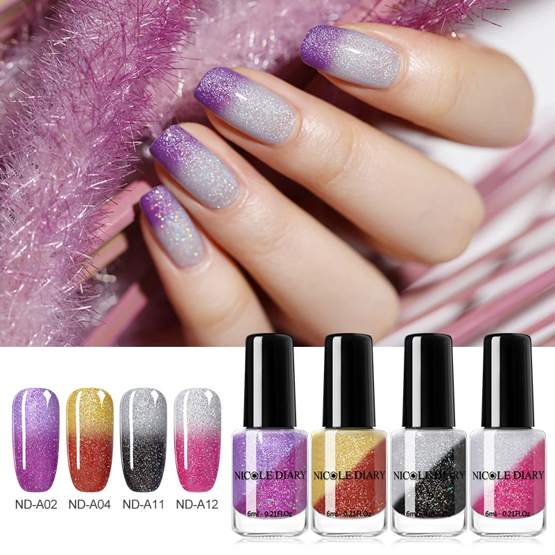 NICOLE DIARY Holographic Thermal Nail Polish Water-based Temperature Color Changing Manicure Nail Varnish Lacquer
NICOLE DIARY Holographic Thermal Nail Polish Water-based Temperature Color Changing Manicure Nail Varnish Lacquer