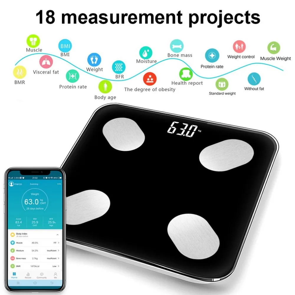 Bluetooth Electronic Weighing Scales LED Digital Display Weight Weighing Floor Electronic Smart Balance Body Scale
Bluetooth Electronic Weighing Scales LED Digital Display Weight Weighing Floor Electronic Smart Balance Body Scale