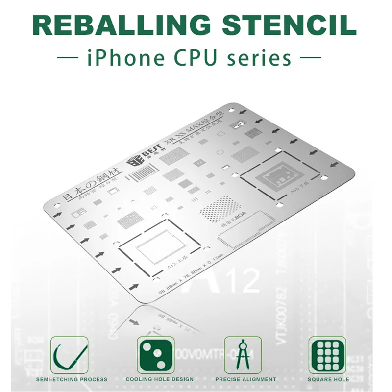 BEST Japanese Steel IC Chip Universal BGA Reballing Stencil Solder For iPhone XR XS MAX X 8 8P 7 7P 6S 6P 5S 5C 5 Motherboard
BEST Japanese Steel IC Chip Universal BGA Reballing Stencil Solder For iPhone XR XS MAX X 8 8P 7 7P 6S 6P 5S 5C 5 Motherboard