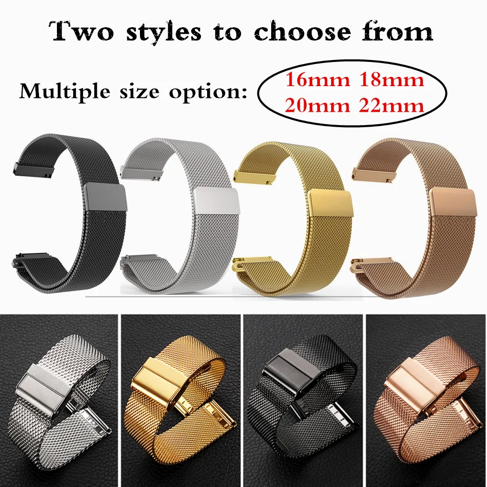 Brand stainless steel Watch strap 16mm, 18mm, 20mm, 22mm watch strap for Samsung Galaxy watch 42mm 46mm Milanese bracelet
Brand stainless steel Watch strap 16mm, 18mm, 20mm, 22mm watch strap for Samsung Galaxy watch 42mm 46mm Milanese bracelet
