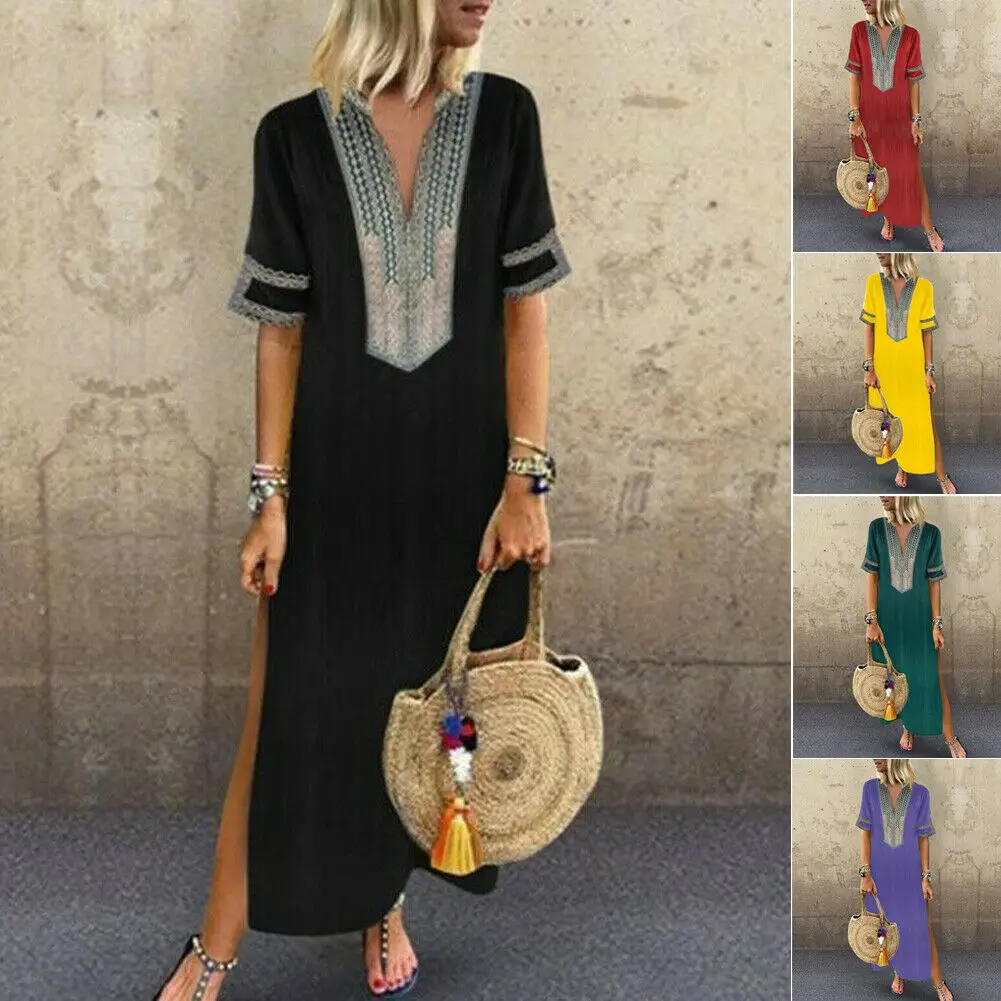 S-5XL Women Summer Boho Casual V-Neck Short Sleeve Loose Print Long Maxi Evening Party Beach Dress Sundress
S-5XL Women Summer Boho Casual V-Neck Short Sleeve Loose Print Long Maxi Evening Party Beach Dress Sundress