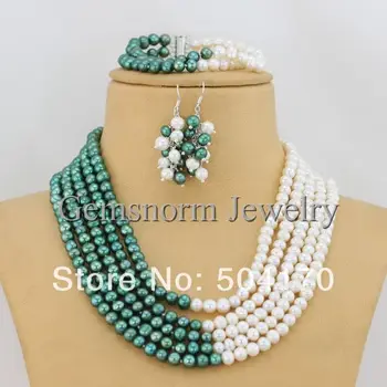 Fashion 5 Rows Pearl Beads Necklace Jewelry Set New Green&White Pearl Jewelry Design Free Shipping FP121
Fashion 5 Rows Pearl Beads Necklace Jewelry Set New Green&White Pearl Jewelry Design Free Shipping FP121