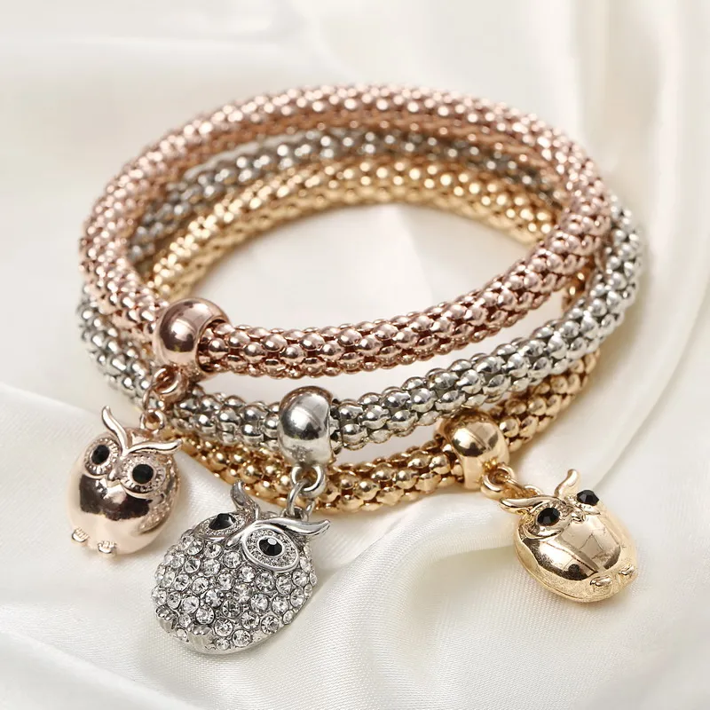 3Pcs/Set Crystal Elastic Bracelet Pulseira Feminina Gold Silver Rose Gold Colors Multi Layers Bracelet Set With Owl Pendant
3Pcs/Set Crystal Elastic Bracelet Pulseira Feminina Gold Silver Rose Gold Colors Multi Layers Bracelet Set With Owl Pendant