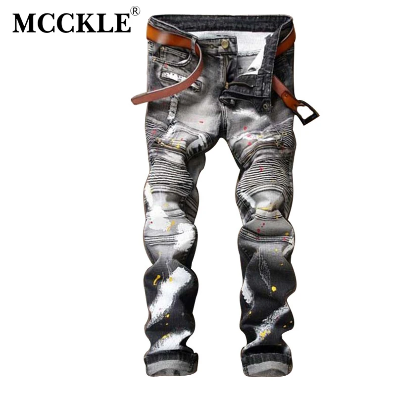 MCCKLE Men's Ripped Biker Jeans Pants With Zippers Painted Distressed Moto Denim Joggers For Male Slim Fit Printed Jeans Pants
MCCKLE Men's Ripped Biker Jeans Pants With Zippers Painted Distressed Moto Denim Joggers For Male Slim Fit Printed Jeans Pants