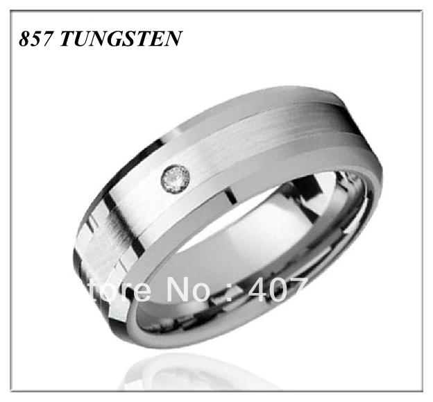 

Anniversary Gift USA Hot Selling 8MM Width New Men's Wedding Band Tungsten Carbide Brished Center With White Stone Ring