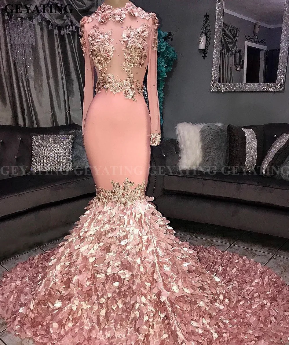 Elegant Long Sleeves 3D Floral Mermaid Pink Prom Dresses Black Girls Court Train Plus Size African Graduation Dress Evening Gown
Elegant Long Sleeves 3D Floral Mermaid Pink Prom Dresses Black Girls Court Train Plus Size African Graduation Dress Evening Gown