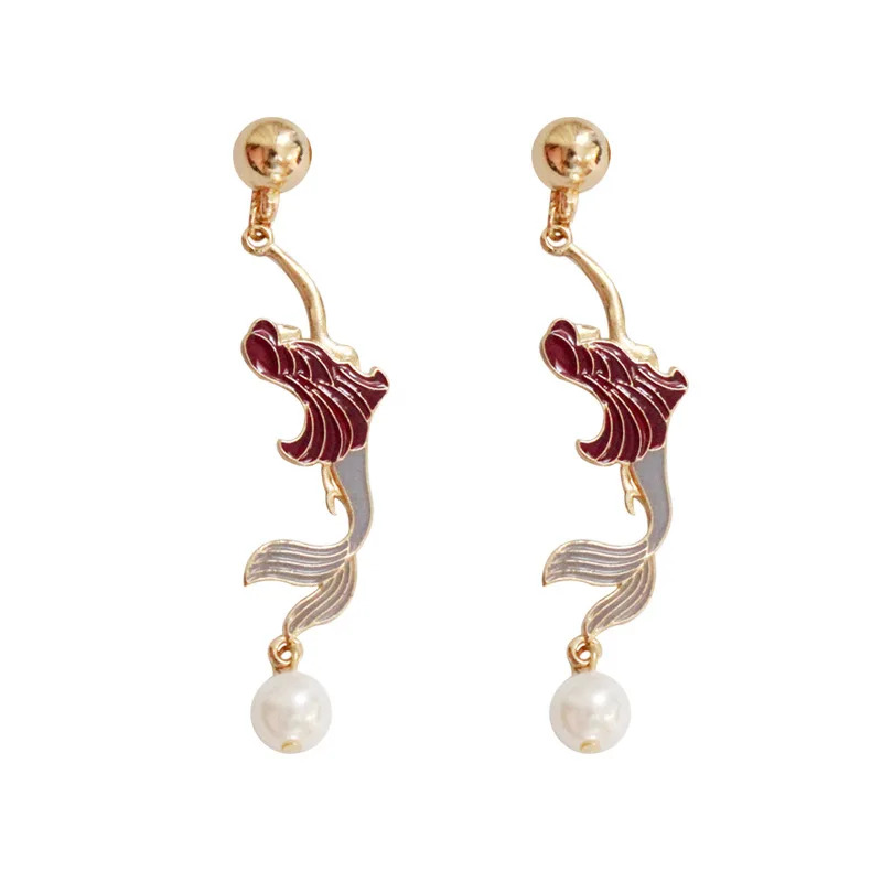 Korean Style Summer Sweety Red Hair Grey Fish tail Girl Earrings Imitation Pearls Metal Enamel Mermaid Earrings for Women Lady
Korean Style Summer Sweety Red Hair Grey Fish tail Girl Earrings Imitation Pearls Metal Enamel Mermaid Earrings for Women Lady