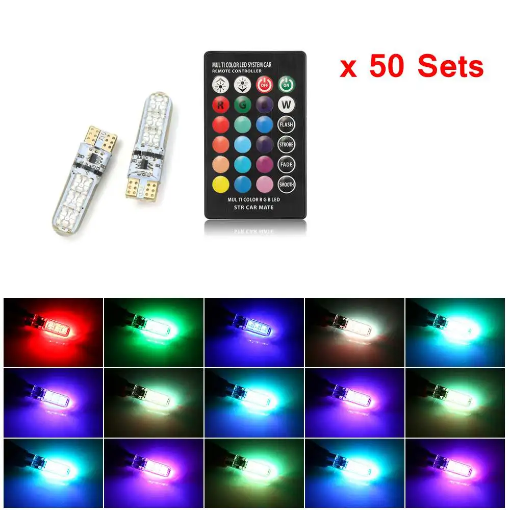 50 Sets T10 W5W LED Car Lights LED Bulbs RGB With Remote Control 194 168 501 Strobe Led Lamp Reading Lights 12V Decorative Lamp
50 Sets T10 W5W LED Car Lights LED Bulbs RGB With Remote Control 194 168 501 Strobe Led Lamp Reading Lights 12V Decorative Lamp