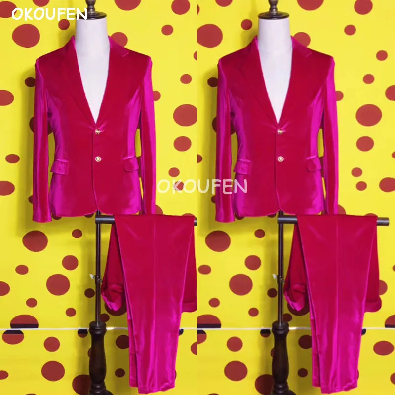 New Fashion fluorescent pink satin suit costume Nightclub male DJ singer stage performance clothing set Party dress
New Fashion fluorescent pink satin suit costume Nightclub male DJ singer stage performance clothing set Party dress