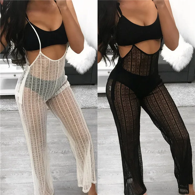 Drop Shipping 2018 Hot Summer Lace Up Bow Tie Spaghetti Sheer Ultra-thin Long Pant Jumpsuit Women See through Mesh Sexy Clubwear
Drop Shipping 2018 Hot Summer Lace Up Bow Tie Spaghetti Sheer Ultra-thin Long Pant Jumpsuit Women See through Mesh Sexy Clubwear
