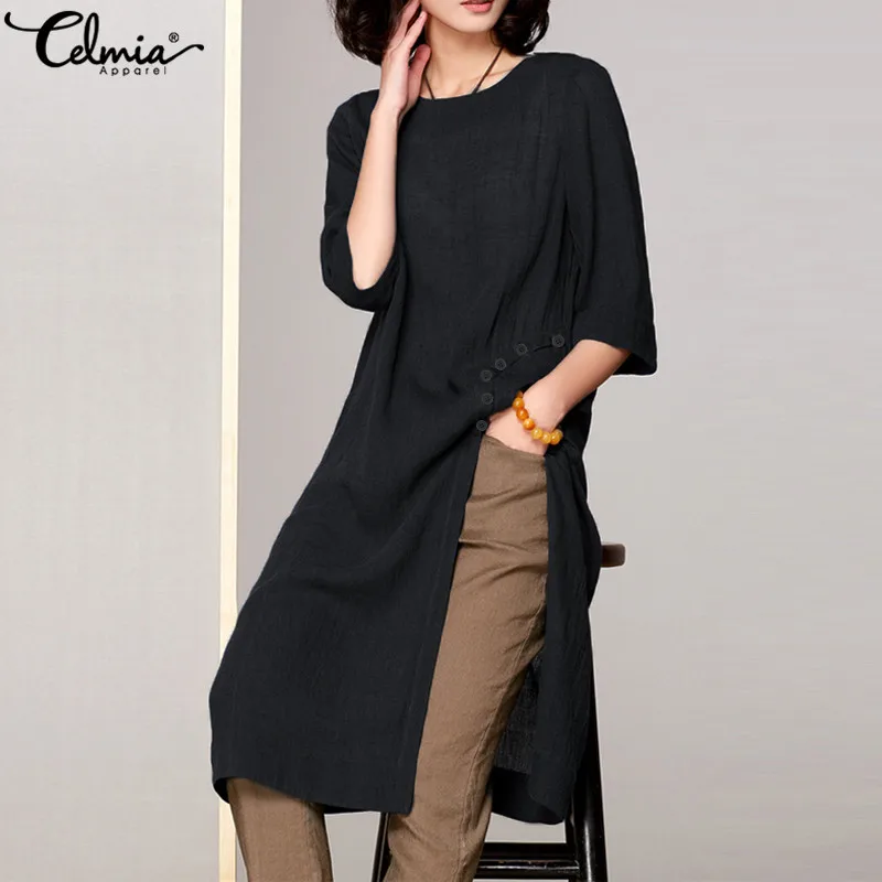 Women Vintage Blouses High Split Summer Tops 2019 Celmia Female Half Sleeve Casual Long Shirt Solid Loose Blusas Mujer Plus Size
Women Vintage Blouses High Split Summer Tops 2019 Celmia Female Half Sleeve Casual Long Shirt Solid Loose Blusas Mujer Plus Size