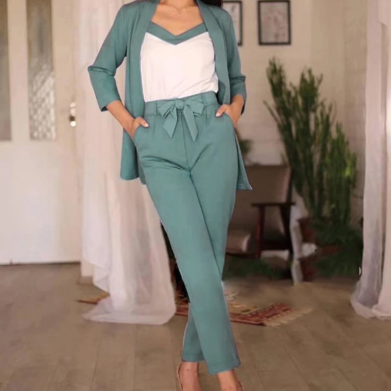 Women Sets Three Pieces Solid Casual Suits Long Sleeve V Neck Bottoming T-shirt Female OL Long European Style Pants SJ2595U
Women Sets Three Pieces Solid Casual Suits Long Sleeve V Neck Bottoming T-shirt Female OL Long European Style Pants SJ2595U