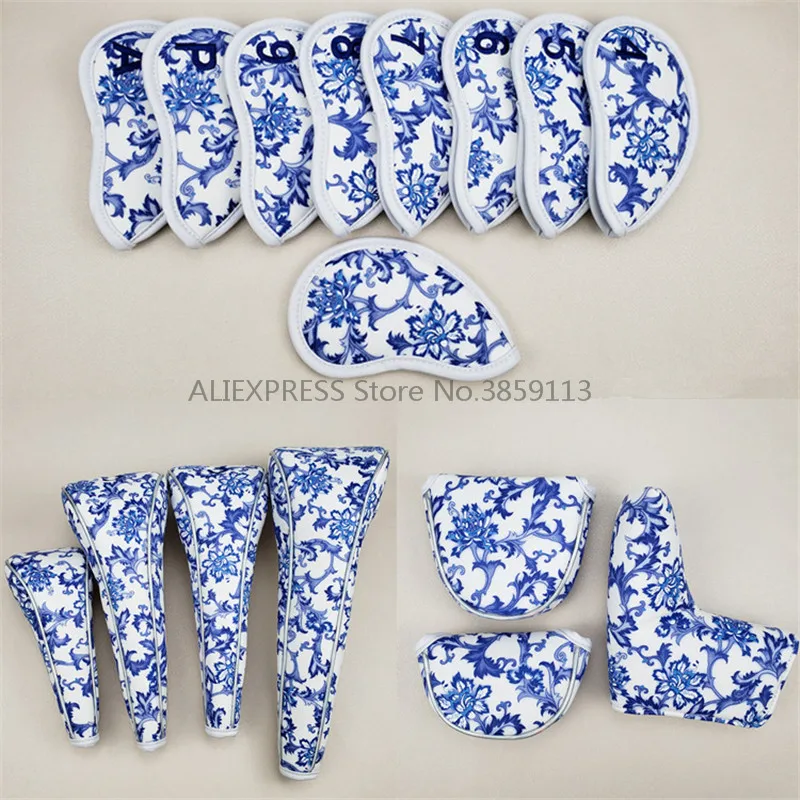 Complete Set Golf Head Covers For Driver Fairway Woods Hybrid Irons Putter Blue And White Porcelain Headcovers
Complete Set Golf Head Covers For Driver Fairway Woods Hybrid Irons Putter Blue And White Porcelain Headcovers