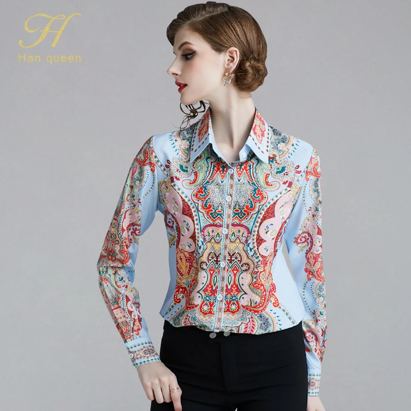 H han queen New Europe Printing Women Blouses Long Sleeve Chiffon Shirt Fashion Casual Ladies Tops Turn-down Collar Loose Blouse
H han queen New Europe Printing Women Blouses Long Sleeve Chiffon Shirt Fashion Casual Ladies Tops Turn-down Collar Loose Blouse