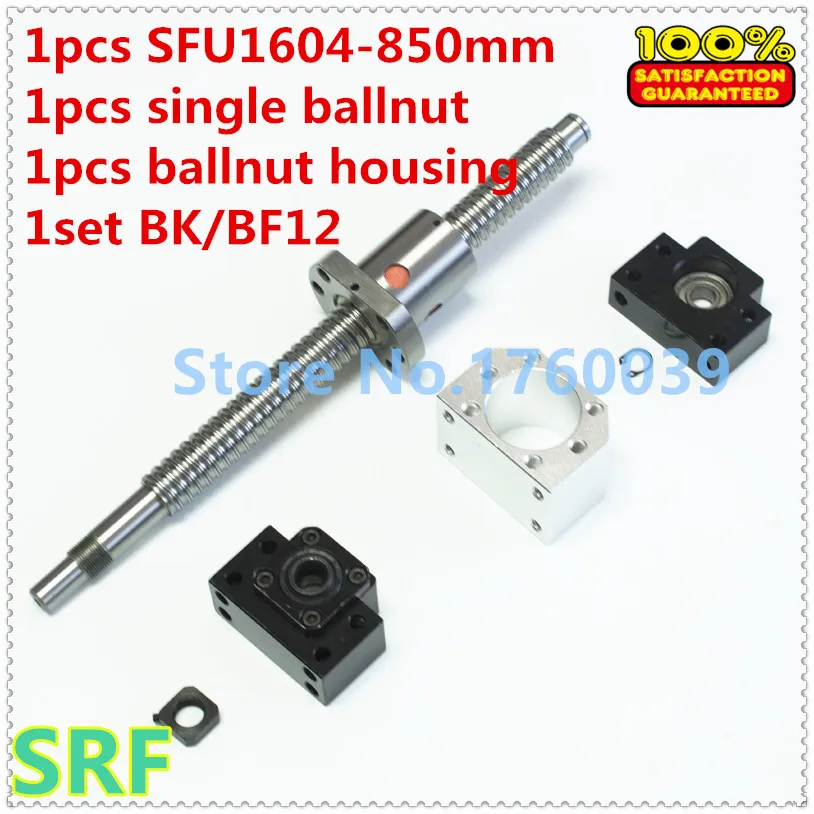1604 Ballscrew set:1pcs 16mm Ball screw SFU1604 L=850mm C7+1pcs single Ballnut +1set BK/BF12 support+1pcs ballnut housing