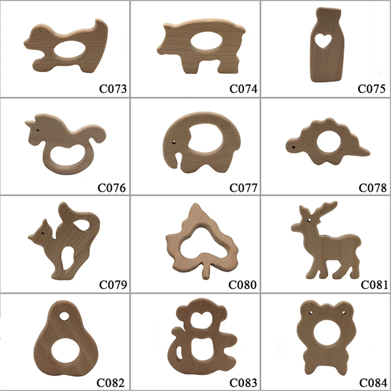 10pcs Smooth Beech Wood Baby Teether Cartoon animal Natural Wooden Teethers Teething Accessories Chew Toys | Мать и ребенок