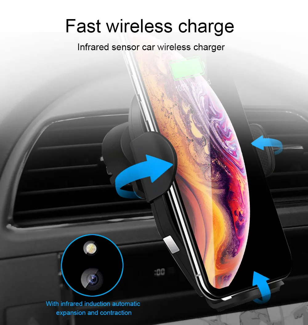 PORTEFEUILLE Fast Qi Wireless Charger Induction For Samsung S8 S9 S7 S6 Note 8 9 7 Automatic Clamping Wireless Car Charger Mount (2)
