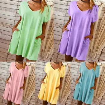 Ladies Womens Casual Plain V Neck Loose Pockets Long Top Mini Dress Plus Size Women Beach Party Dress
Ladies Womens Casual Plain V Neck Loose Pockets Long Top Mini Dress Plus Size Women Beach Party Dress