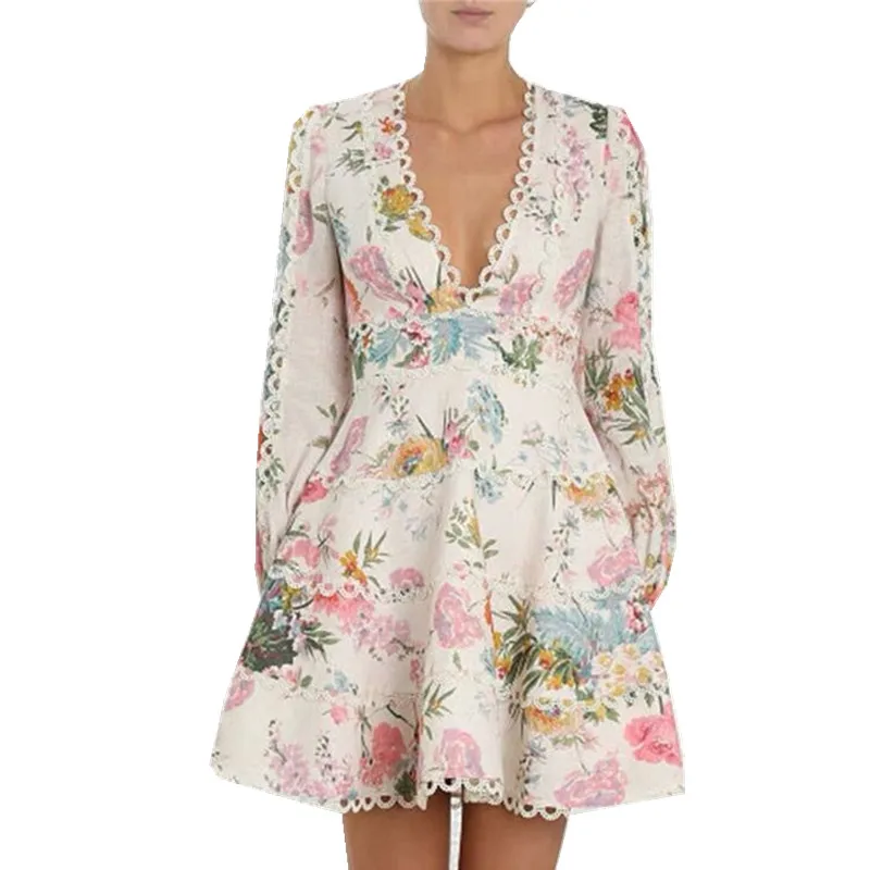 HAMALIEL Runway Designer Party Short Women Dress Autumn Printing Patchwork Lace Lantern Sleeve Dress Sexy Deep V Neck Dress
HAMALIEL Runway Designer Party Short Women Dress Autumn Printing Patchwork Lace Lantern Sleeve Dress Sexy Deep V Neck Dress