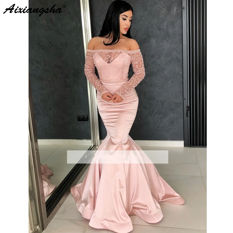 Pink Evening Dress 2019 A-line Off Shoulder Long Sleeve Beading Satin Mermaid Dubai Saudi Arabic Evening Gown Prom Dresses Long
Pink Evening Dress 2019 A-line Off Shoulder Long Sleeve Beading Satin Mermaid Dubai Saudi Arabic Evening Gown Prom Dresses Long
