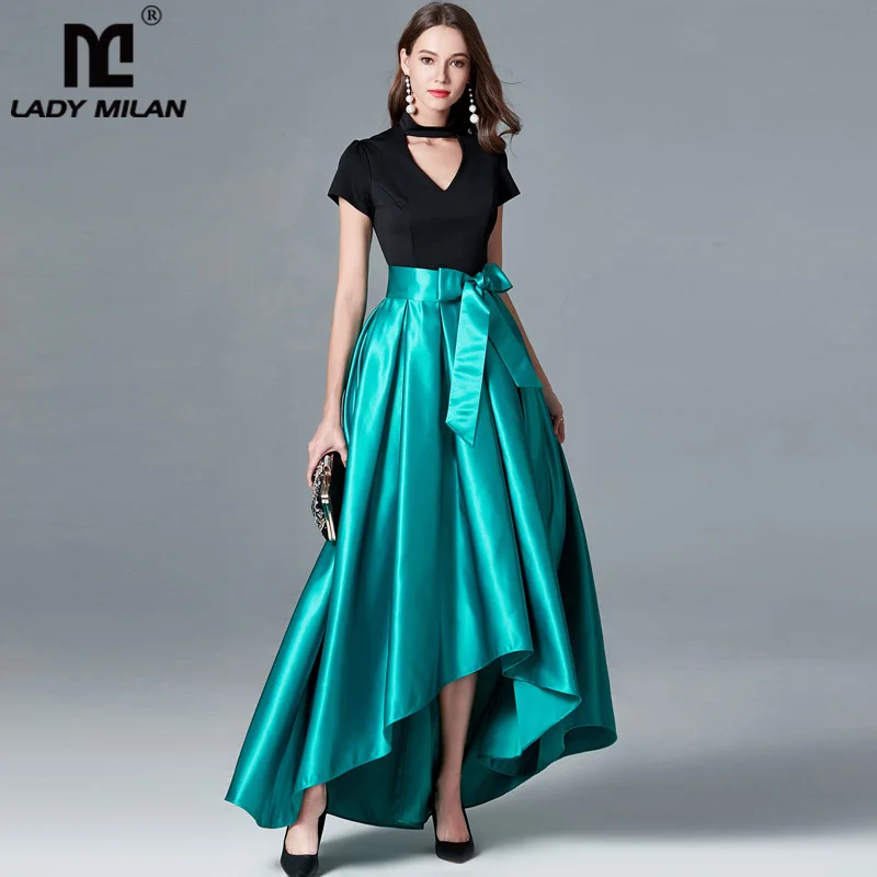 Lady Milan Women's Sexy V Neck Short Sleeves Keyhole Pacthwork Sash Belt Party Prom Fashion Hi Low Designer Runway Dresses
Lady Milan Women's Sexy V Neck Short Sleeves Keyhole Pacthwork Sash Belt Party Prom Fashion Hi Low Designer Runway Dresses