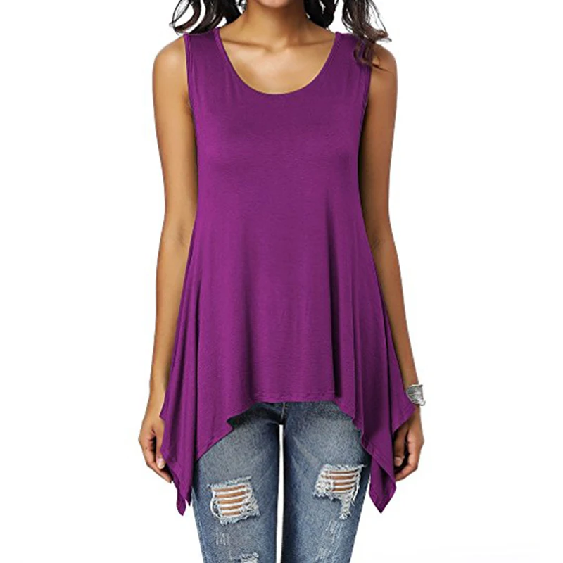 Summer Womens Sleeveless Solid Vest Irregular Casual Holiday Blouse Tops T-shirt