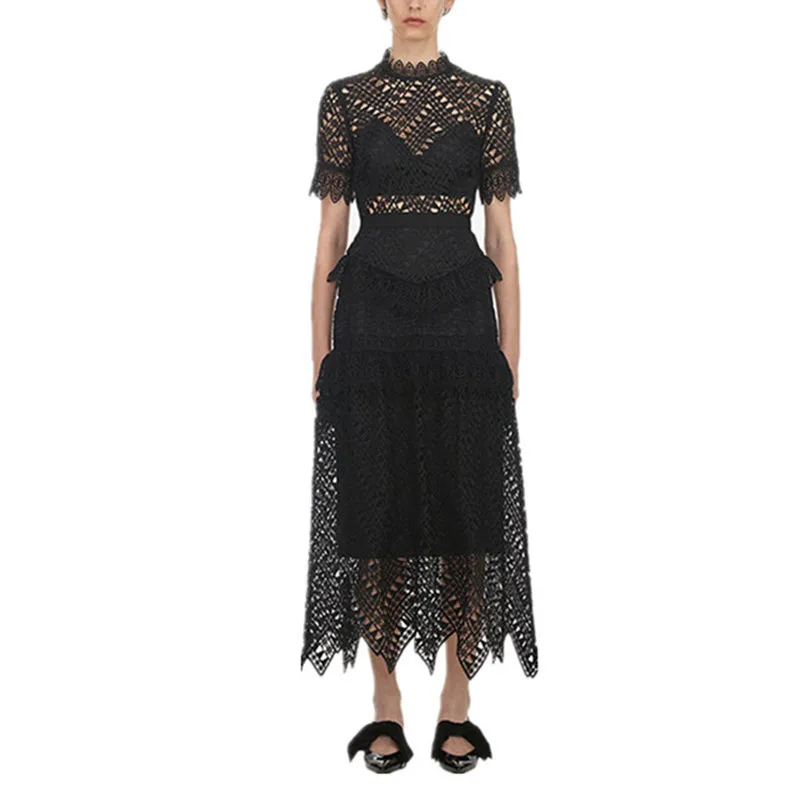 High Quality Self Portrait Dress Runway Women Sexy Lace Crochet Hollow Out Ruffles Long Dress Vestidos Short Sleeve Party Dress
High Quality Self Portrait Dress Runway Women Sexy Lace Crochet Hollow Out Ruffles Long Dress Vestidos Short Sleeve Party Dress