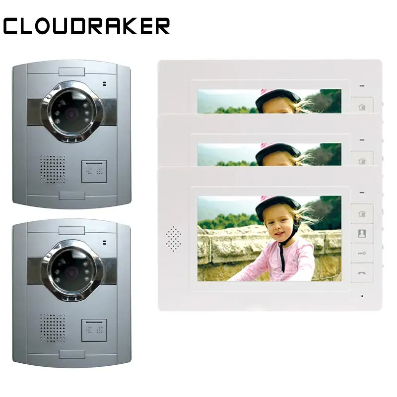 CLOUDRAKER Video Door Phone Door Bell Intercom System 3x 7 Inch Monitor with 2x Silver Doorbell Video Intercom Unlock
CLOUDRAKER Video Door Phone Door Bell Intercom System 3x 7 Inch Monitor with 2x Silver Doorbell Video Intercom Unlock