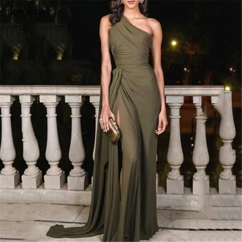 2019 Simple Evening Dresses A-Line Floor Length One Shoulder Side Split Evening Gowns Custom Made Vestido de noche
2019 Simple Evening Dresses A-Line Floor Length One Shoulder Side Split Evening Gowns Custom Made Vestido de noche