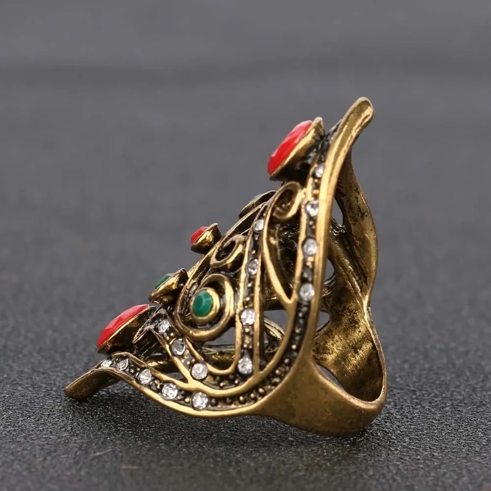 2018-New-Fashion-Jewelry-Ring-Gold-Color-Inlay-Red-Green-Resin-Big-Chunky-Wedding-Rings-For (2)