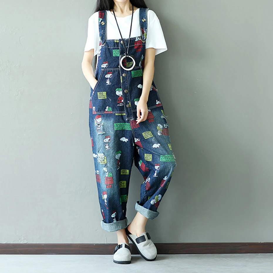 Womens Denim Cotton Suspenders Jumpsuit Rompers Overalls Body Cartoon Print Loose Big Oversized Cute Casual Fashion 1020
Womens Denim Cotton Suspenders Jumpsuit Rompers Overalls Body Cartoon Print Loose Big Oversized Cute Casual Fashion 1020