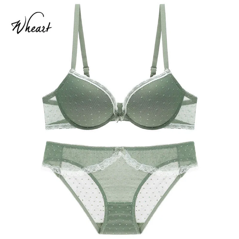 Women Fashion Green сексуальное нижнее белье пуш-ап бюстгальтеры с кружевным бантом