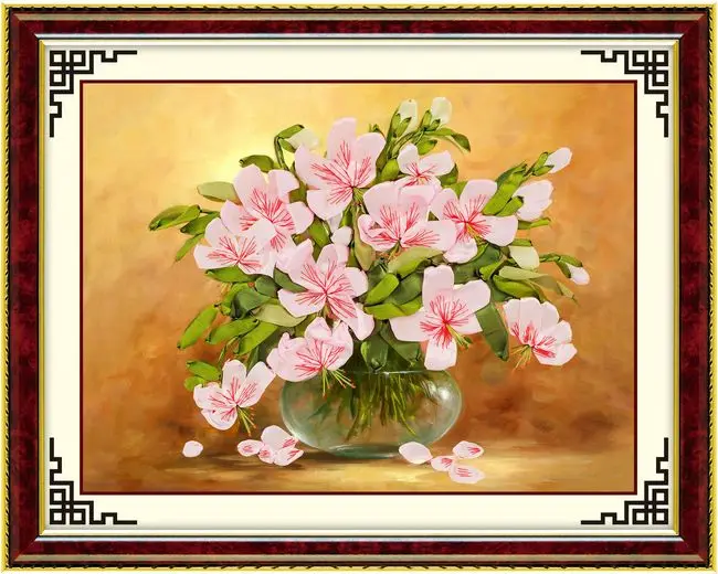 DIY 3D Ribbon Embroidery cross stitch kits sets simple handmade needlework / lily flower Decor paintings
DIY 3D Ribbon Embroidery cross stitch kits sets simple handmade needlework / lily flower Decor paintings