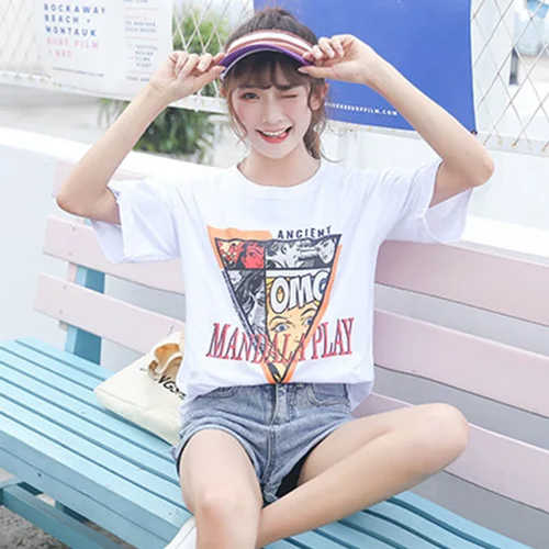 Letter Printed Casual Loose Fashion 2019 Summer Short Sleeve White College Wind Basic All Match Female Women Top T-shirts
Letter Printed Casual Loose Fashion 2019 Summer Short Sleeve White College Wind Basic All Match Female Women Top T-shirts