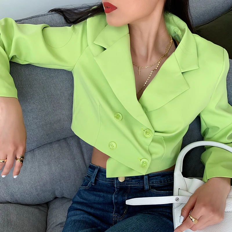 Women Double Breasted Blazers and Jackets Spring Streetwear Green Short Tops Elegant Long Sleeve Notched Office Lady Outwear
Women Double Breasted Blazers and Jackets Spring Streetwear Green Short Tops Elegant Long Sleeve Notched Office Lady Outwear