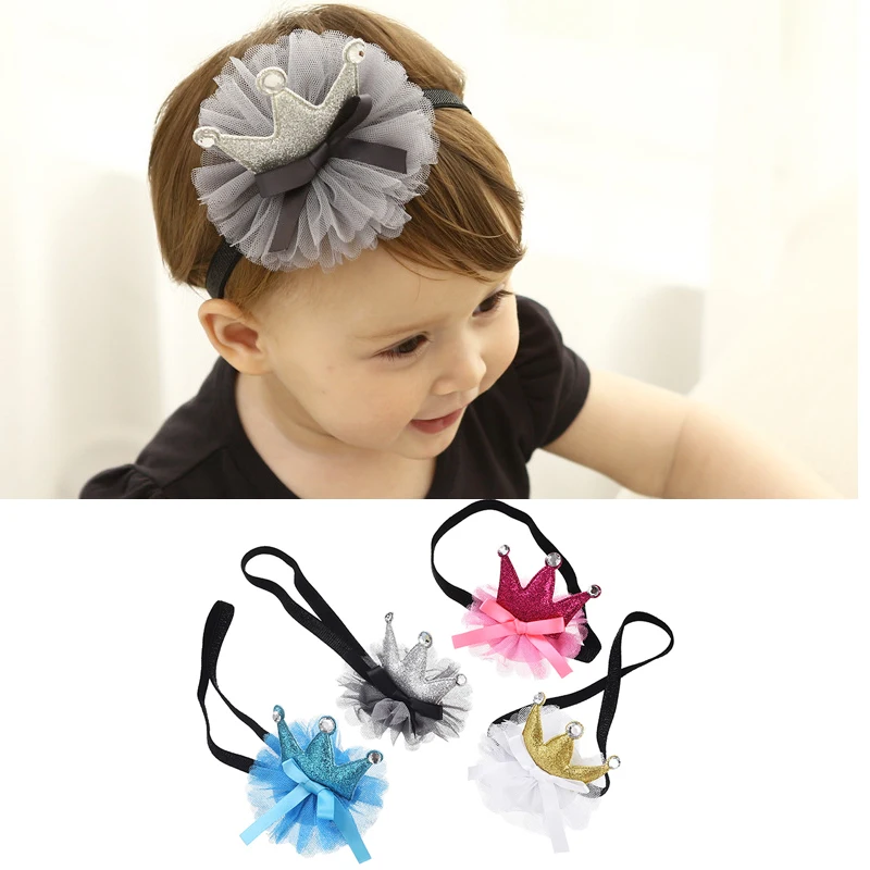 Q Kids Birthday Crown Headbands Tiara Bowknot Crystal Imitation Pearl Yarn Ribbon Hair Bands Shining Cute Accessories | Детская одежда