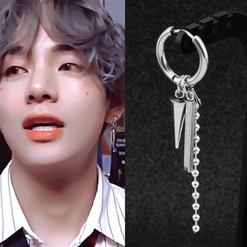 Корейская звезда поп серьги в форме ДНК Длинные мужские Bangtan Boys V со стразами с