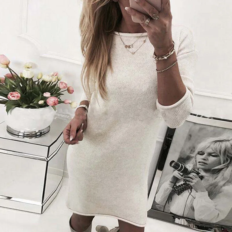 Women's Long Sleeve O-Neck Mini Dresses 2018 Autumn Female Fashion Streetwear Clothes Ladies Knitted Package Hip Solid Vestidos
Women's Long Sleeve O-Neck Mini Dresses 2018 Autumn Female Fashion Streetwear Clothes Ladies Knitted Package Hip Solid Vestidos