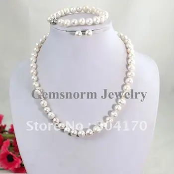 Wholesale 3sets/lot White Pearl Set Shiny Freshwater 7-8MM Freshwater Pearl Necklace/Bracelet/Stud Earrings Jewelry Set FP276
Wholesale 3sets/lot White Pearl Set Shiny Freshwater 7-8MM Freshwater Pearl Necklace/Bracelet/Stud Earrings Jewelry Set FP276