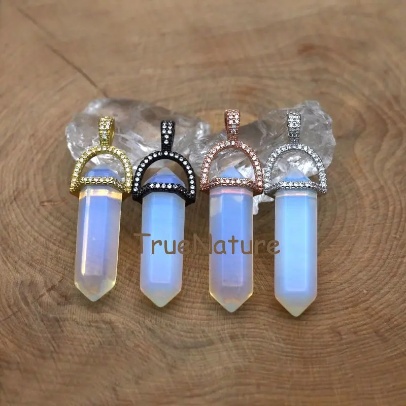 Opal Healing Crystal Point Opalite Stone Jewelry Gold Color Micro CZ Paved Beads Pendant In 45*10 mm PM7399
Opal Healing Crystal Point Opalite Stone Jewelry Gold Color Micro CZ Paved Beads Pendant In 45*10 mm PM7399