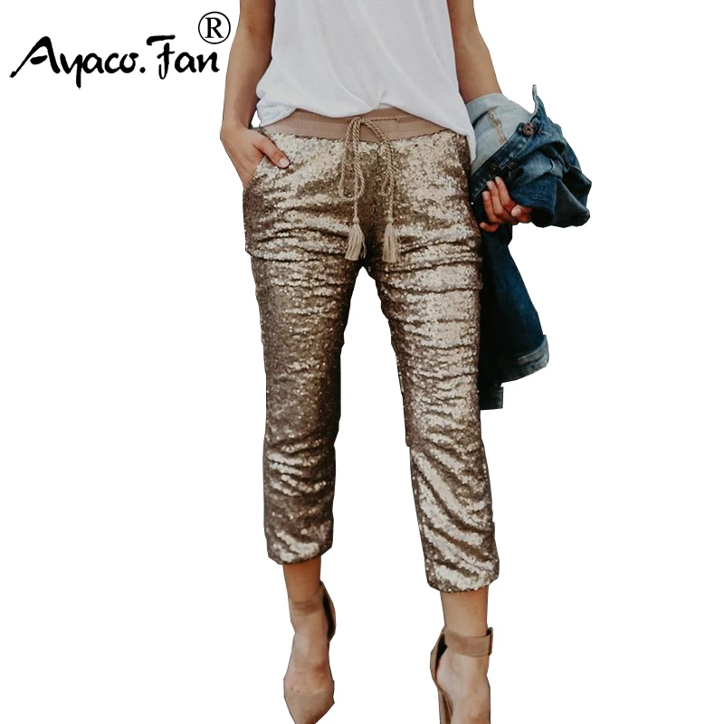 Shining Sequins Pants New 2019 Summer Women Elastic Waist Ankle-Length Regular Leggings Joggings Slim Lady Trousers Clubwear
Shining Sequins Pants New 2019 Summer Women Elastic Waist Ankle-Length Regular Leggings Joggings Slim Lady Trousers Clubwear