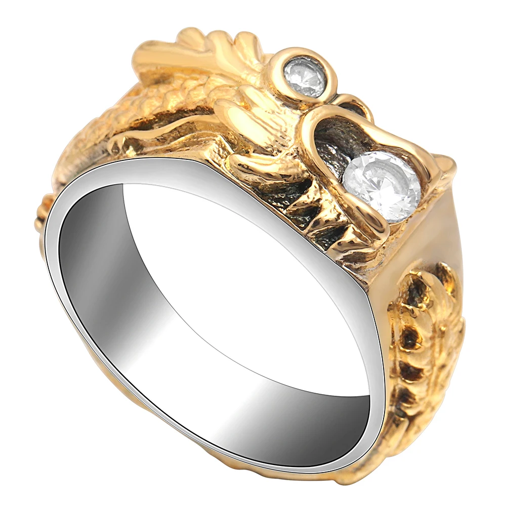 Hainon New Arrival Vintage Gold Color Dragon Ring A round Zircon in Mouth Silver Party Punk Jewelry Give Man The Best Gift | Украшения и