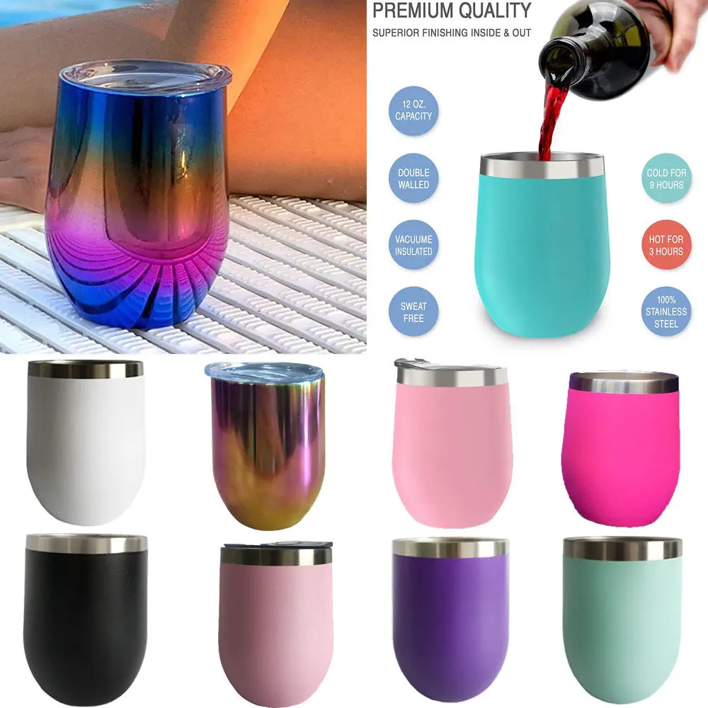 Stainless Steel Stemless Wine Glass 12oz Double Wall Vacuum Sealed Wine Drink Tumbler Water Cup With Lid
Stainless Steel Stemless Wine Glass 12oz Double Wall Vacuum Sealed Wine Drink Tumbler Water Cup With Lid
