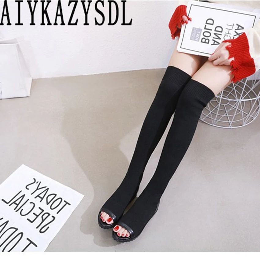 AIYKAZYSDL Women Peep Toe Summer Boots Knit Stretch Stretchy Over The Knee Thigh High Boots Hidden Heel Med Wedge Flats Shoes
AIYKAZYSDL Women Peep Toe Summer Boots Knit Stretch Stretchy Over The Knee Thigh High Boots Hidden Heel Med Wedge Flats Shoes